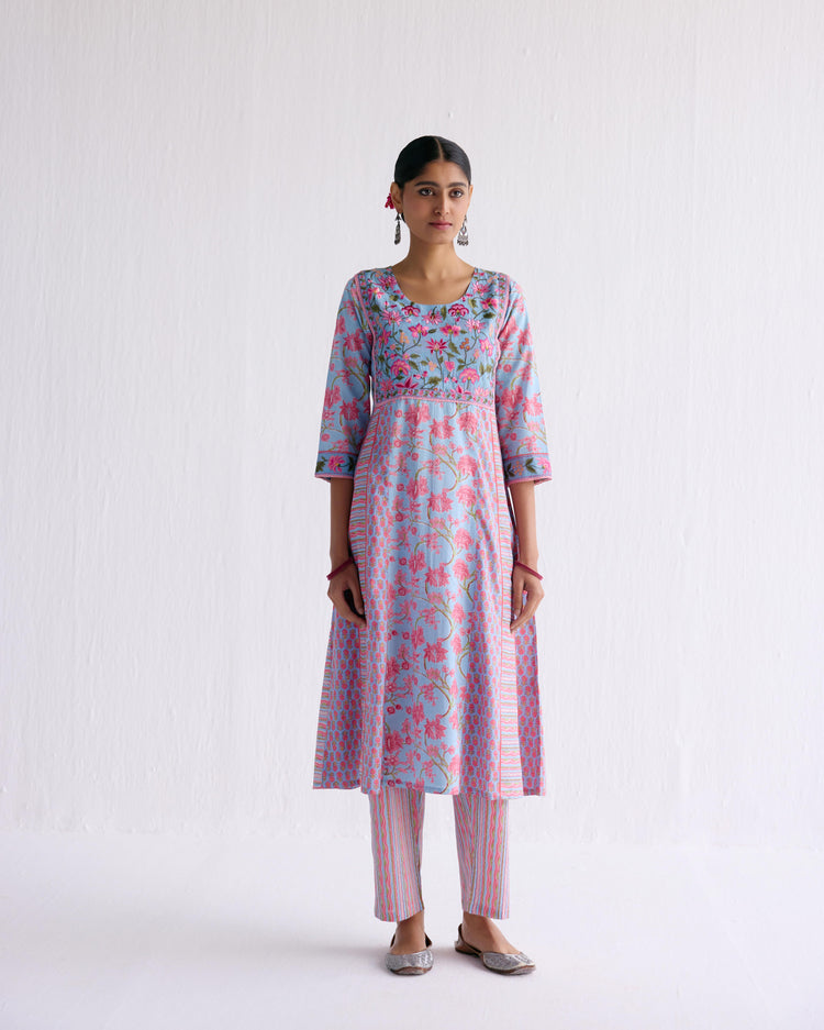 Tropical Kurta  Light Blue Pink (9143639408939)