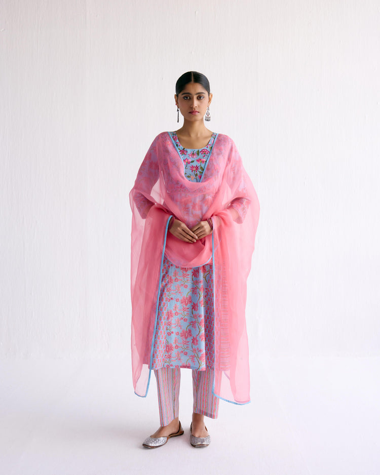 Tropical Kurta  Light Blue Pink (9143639408939)