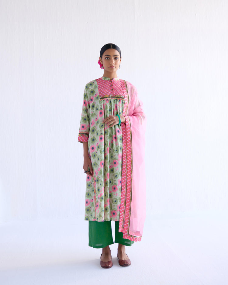 Banjara Collar Yoke Kurta Sage Peach (9143218143531)