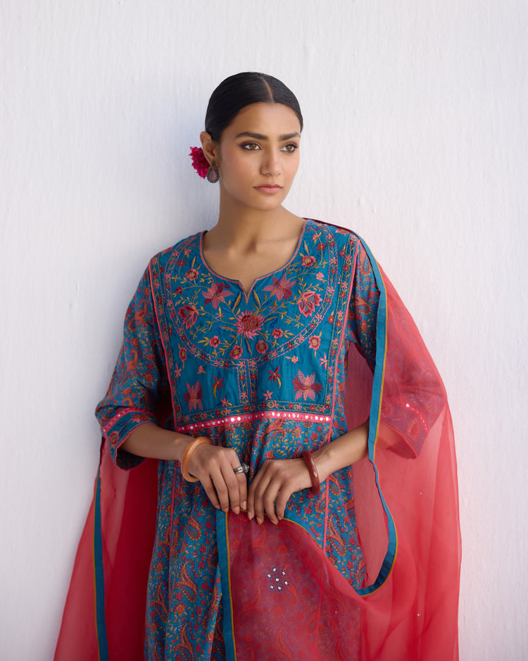Dienne Kurta Teal Orange (9097236414763)