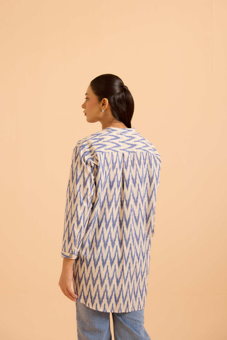 Abeera Ikkat Shirt White Blue