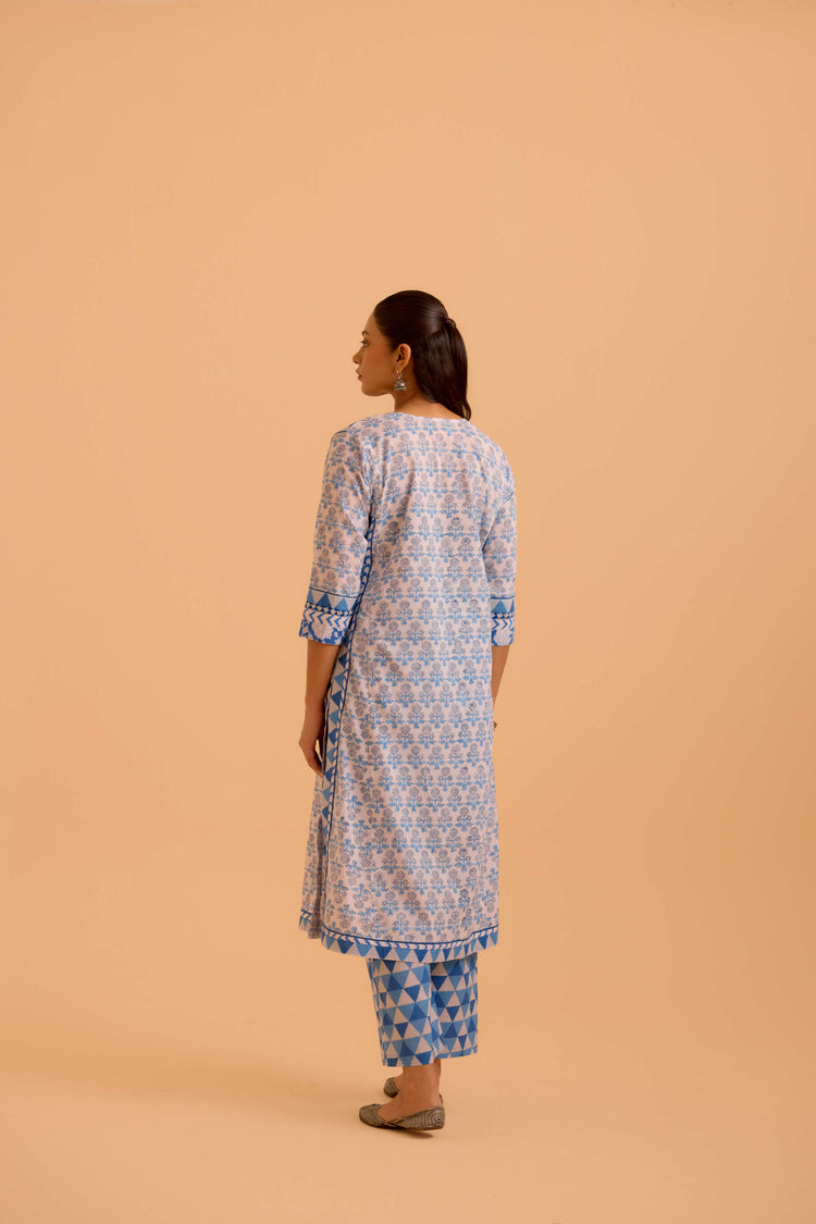 Anu Cotton Printed Kurta White Blue