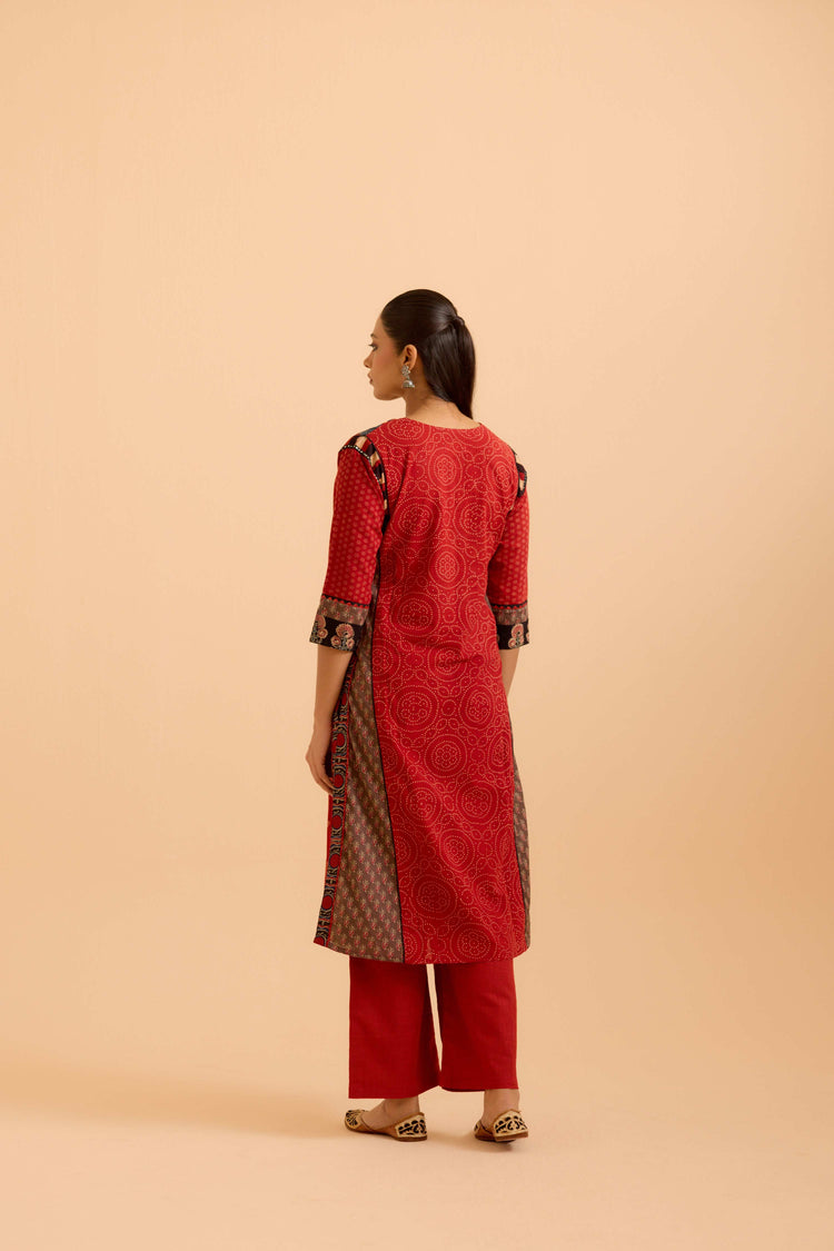 Rozana Cotton Ajrakh Printed Kurta Maroon (Set Of 3)
