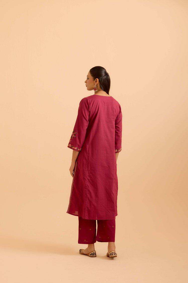 Tulsi Cotton Embroidered Kurta Mauve (Set Of 3)