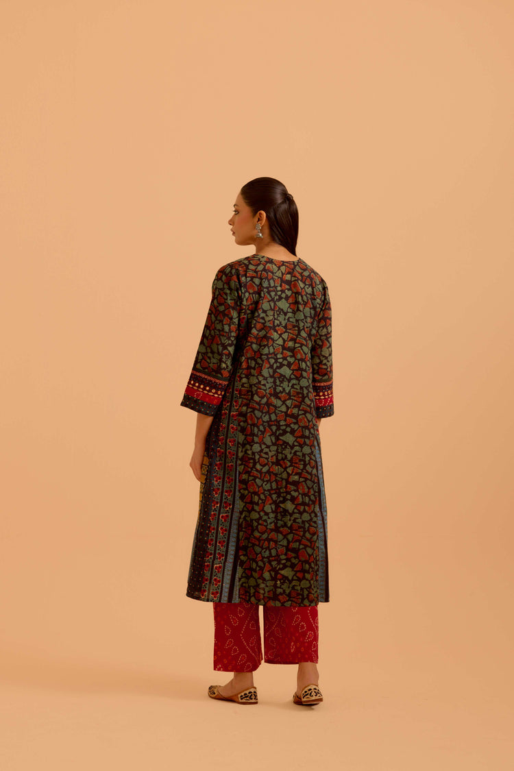 Adya Cotton Vanaspati Printed Kurta Black Green (Set Of 3)