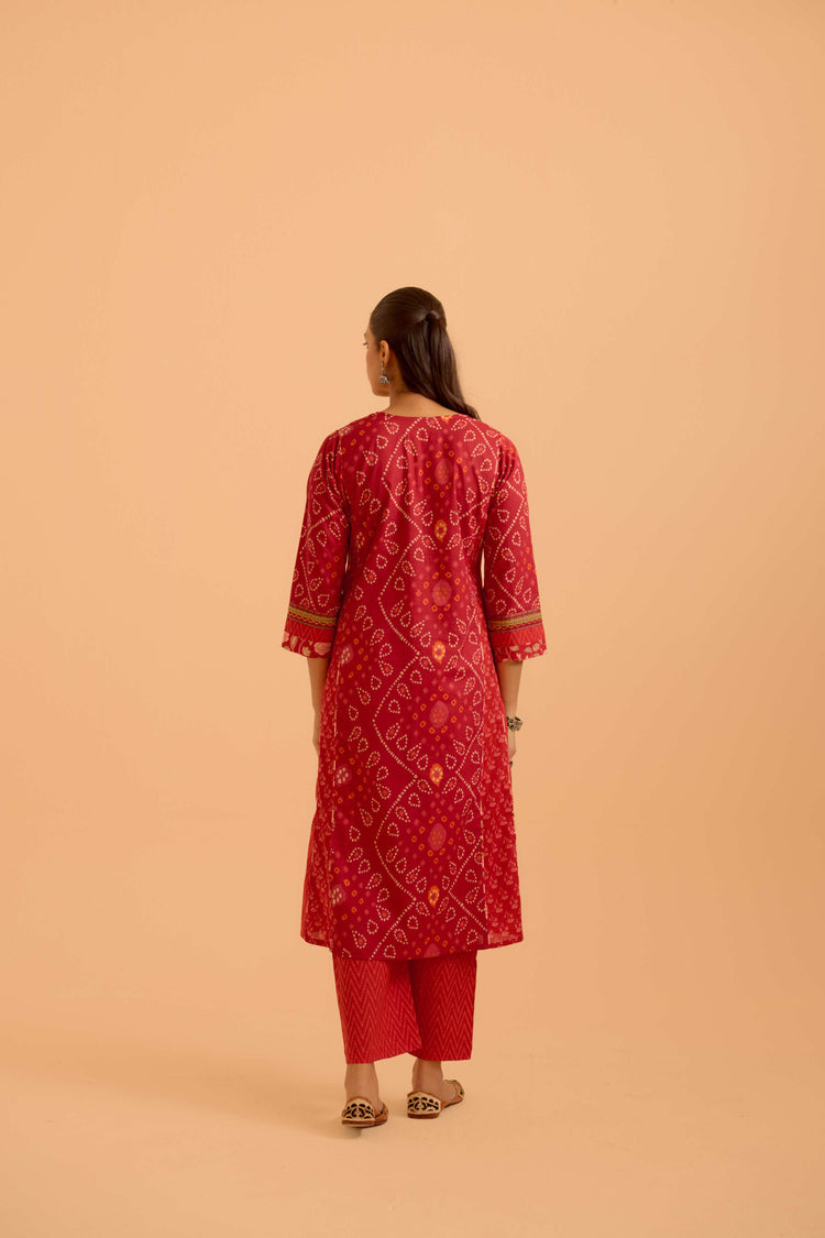 Adya Cotton Printed Kurta Red (Set Of 3)