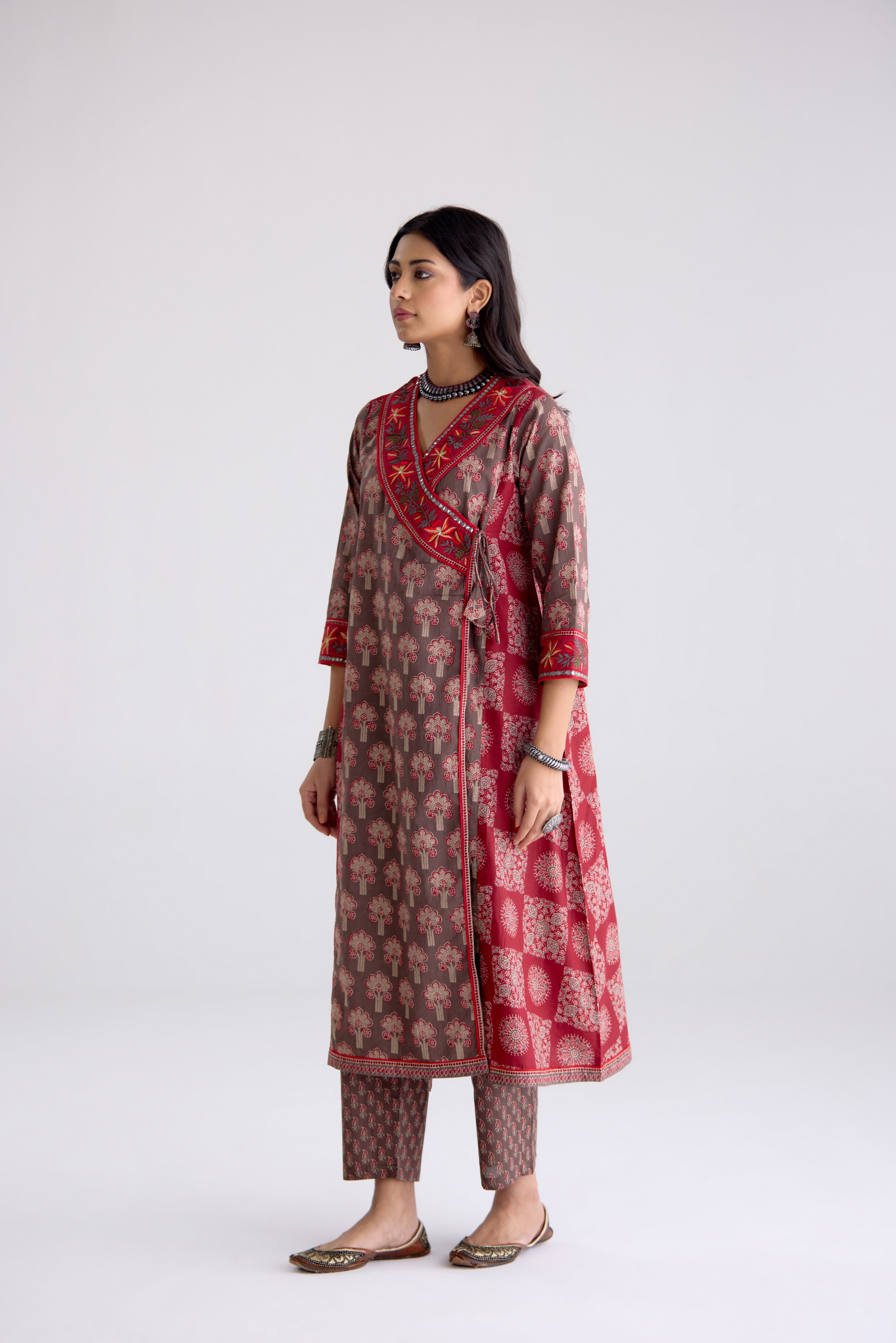 Kiana Cotton Printed Kurta Grey Maroon (10106312884523)