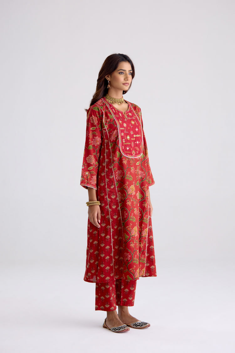 Tulsi Cotton Embroidered Kurta Red (10105539854635)
