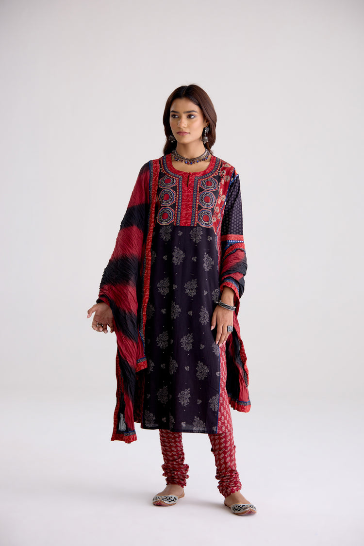 Rozana Cotton Ajrakh Printed Kurta Black (10104282579243)