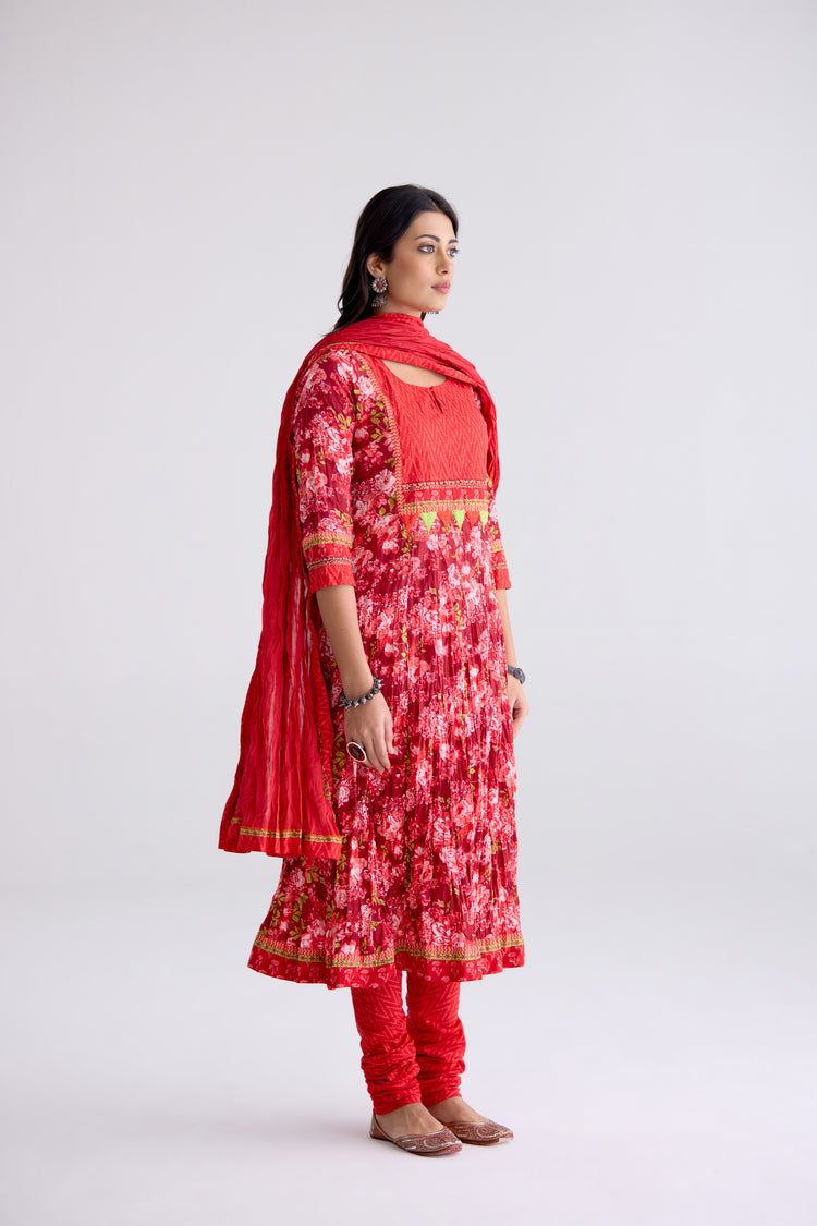 Rozana Anakali Cotton Printed Kurta Maroon Light Pink (10105499386155)