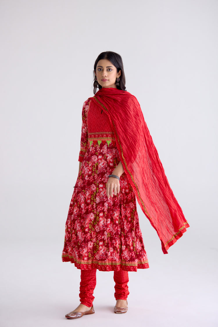 Rozana Anakali Cotton Printed Kurta Maroon Light Pink (10105499386155)