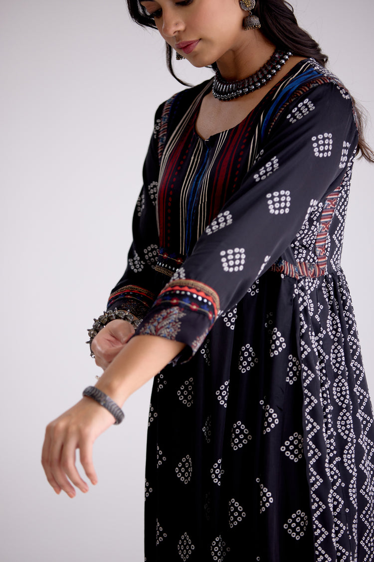 Banjara Modal Silk Vanaspati Printed Kurta Black (10105495060779)