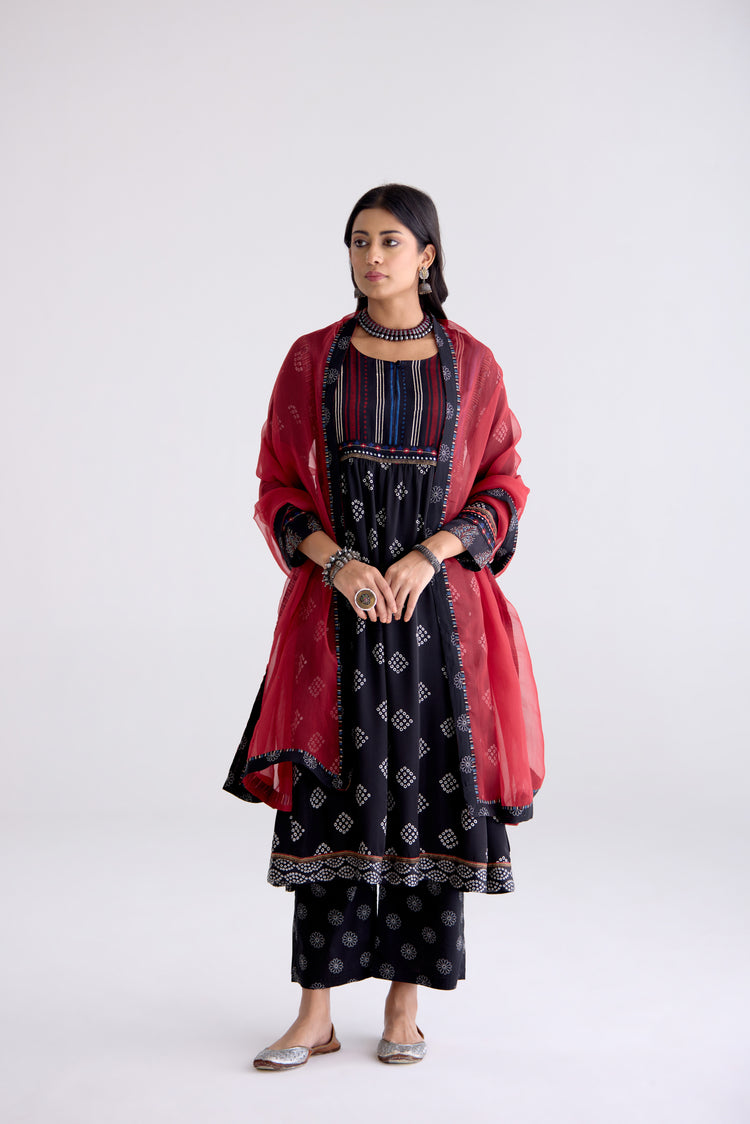 Banjara Modal Silk Vanaspati Printed Kurta Black (10105495060779)