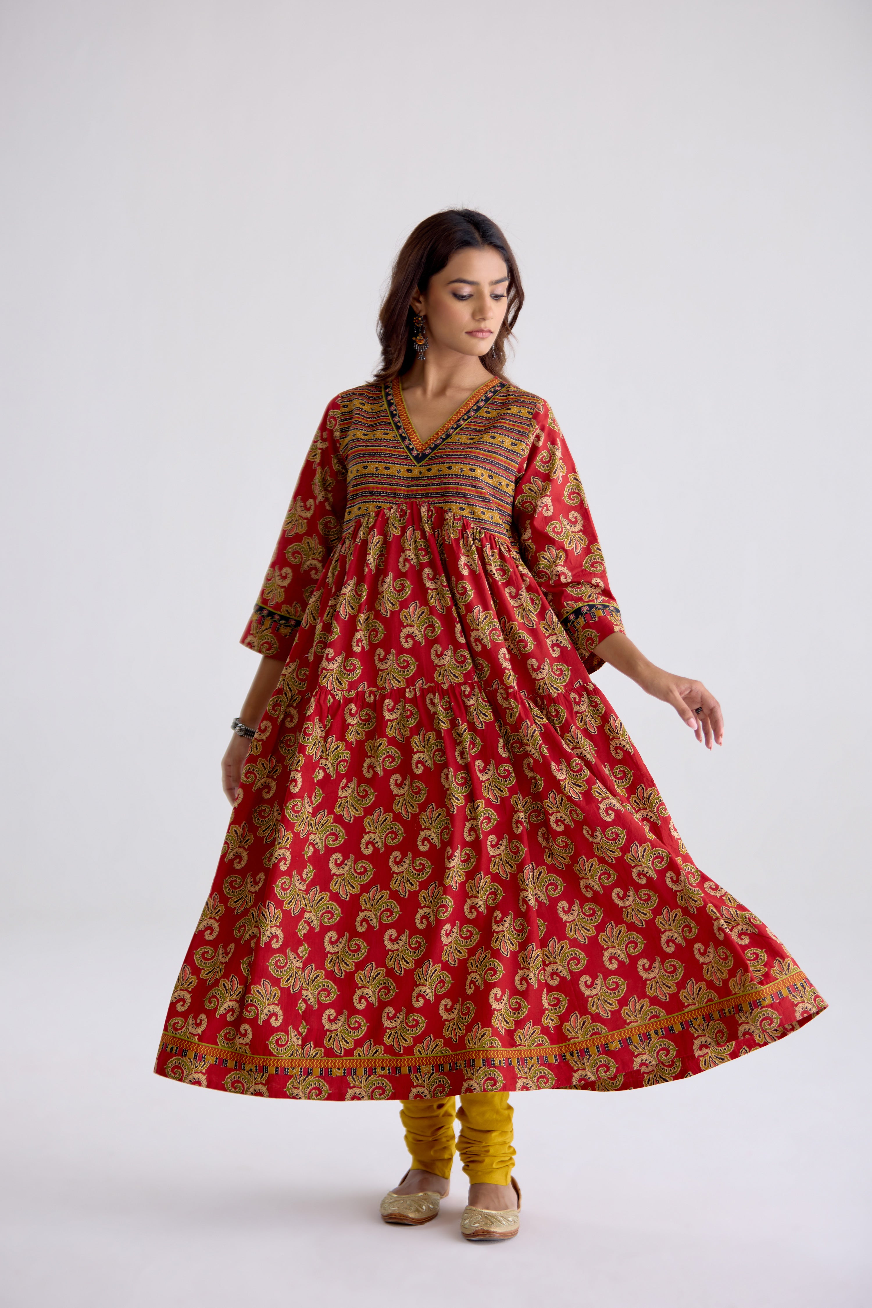 Kairi Cotton Printed Embroidered Kurta Red (10106103234859)