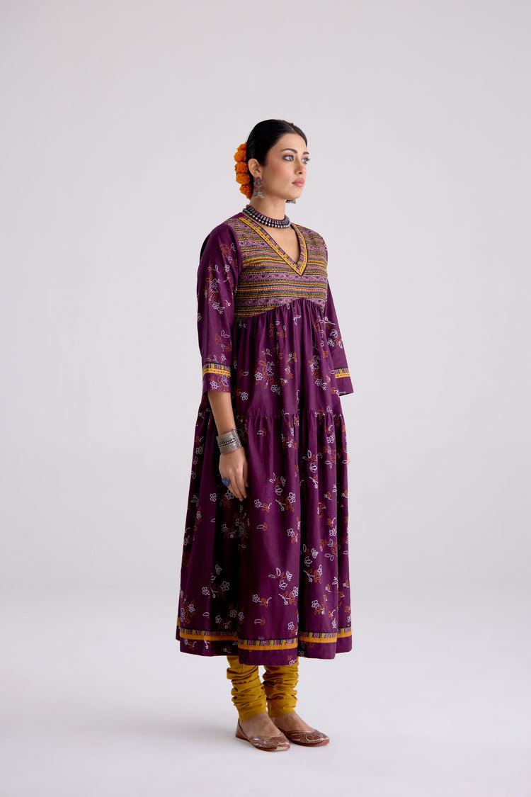 Kairi Cotton Printed Embroidered Kurta Purple (10106087768363)