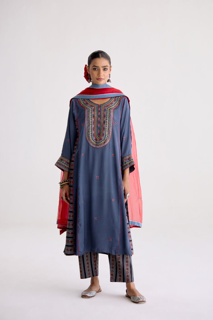 Tulsi Modal Silk Embroidered Kurta Blue Grey (10105575964971)