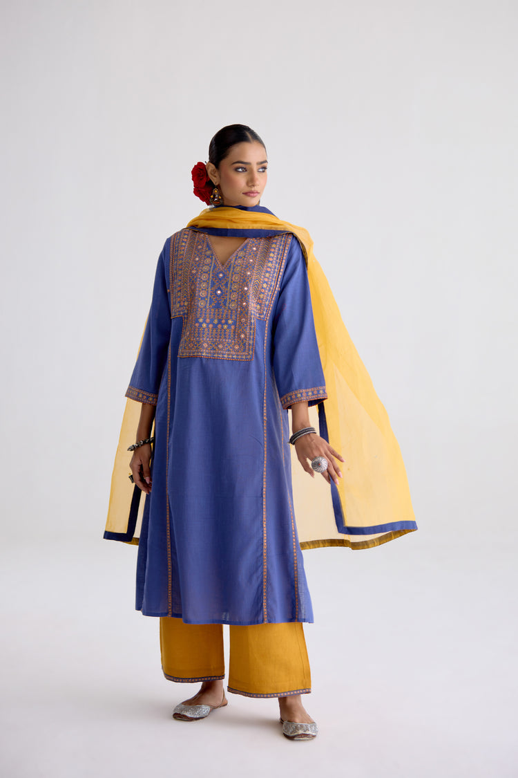 Tulsi Cotton Slub Embroidered Kurta Blue (10105515802923)