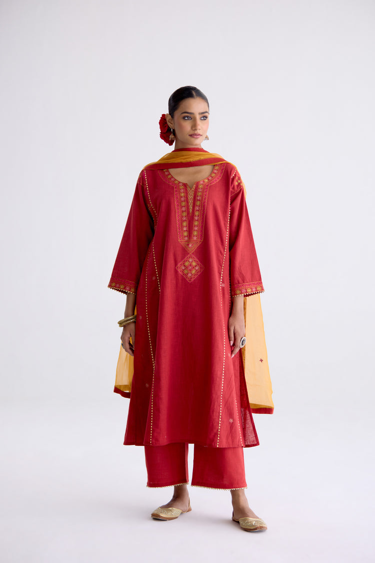 Tulsi Cotton Slub Embroidered Kurta Maroon (10106095206699)
