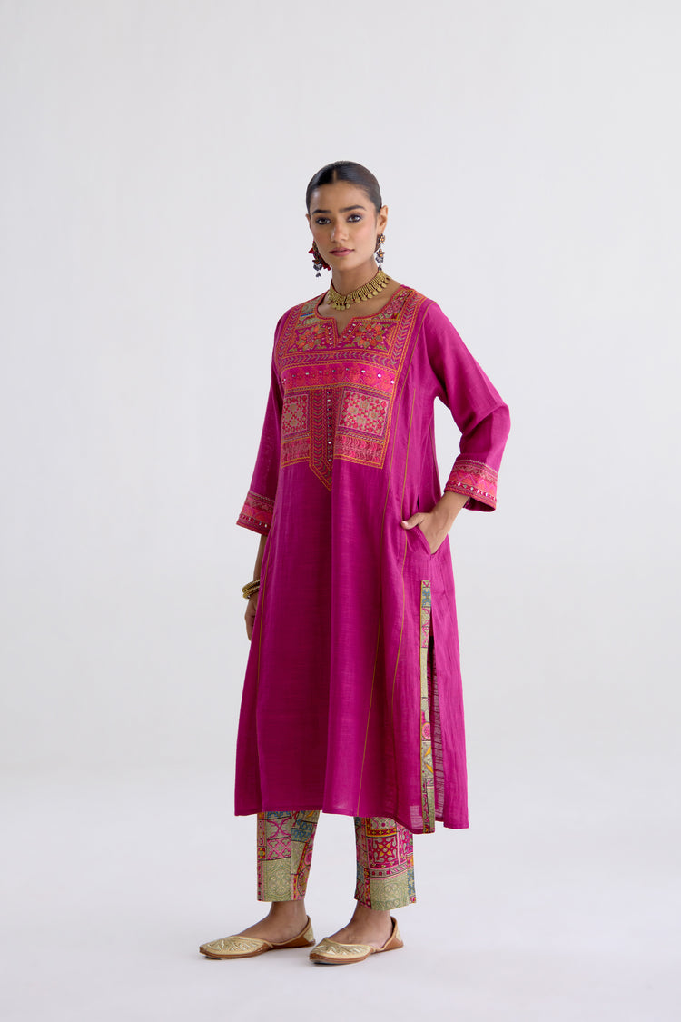 Tulsi Cotton Slub Embroidered Kurta Mauve (10106191348011)