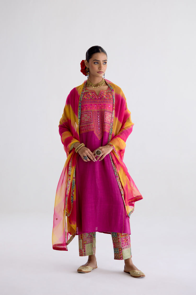 Tulsi Cotton Slub Embroidered Kurta Mauve (10106191348011)