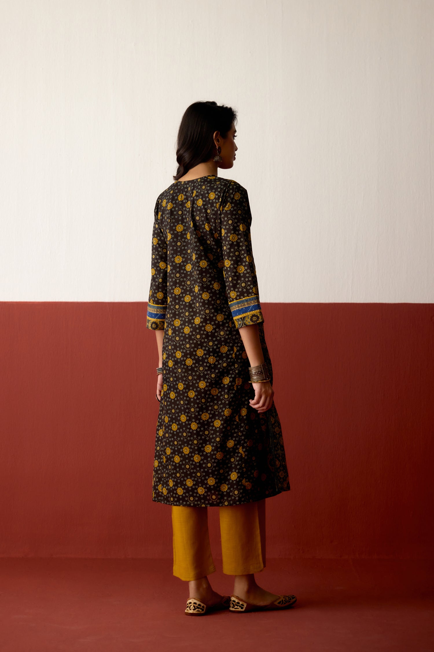 Adya Cotton Printed Kurta Black Mustard (10075322482987)