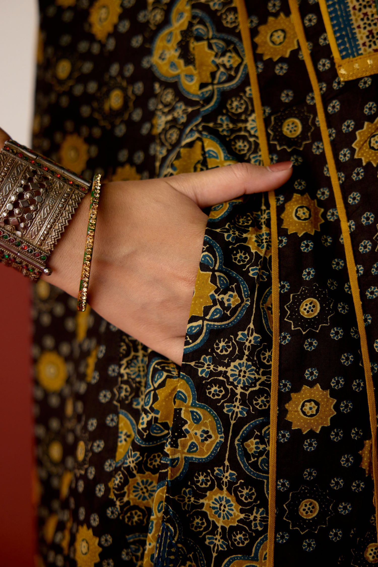 Adya Cotton Printed Kurta Black Mustard (10075322482987)