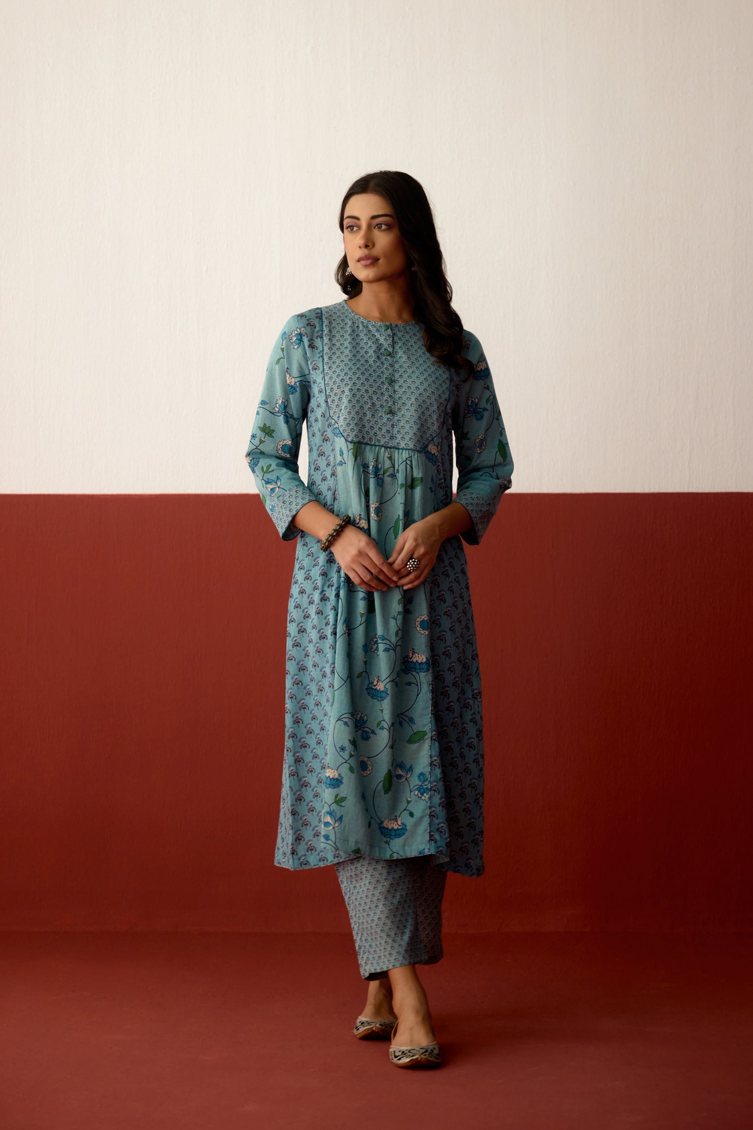 Katia Cotton Printed Kurta Light Blue (10083675963691)