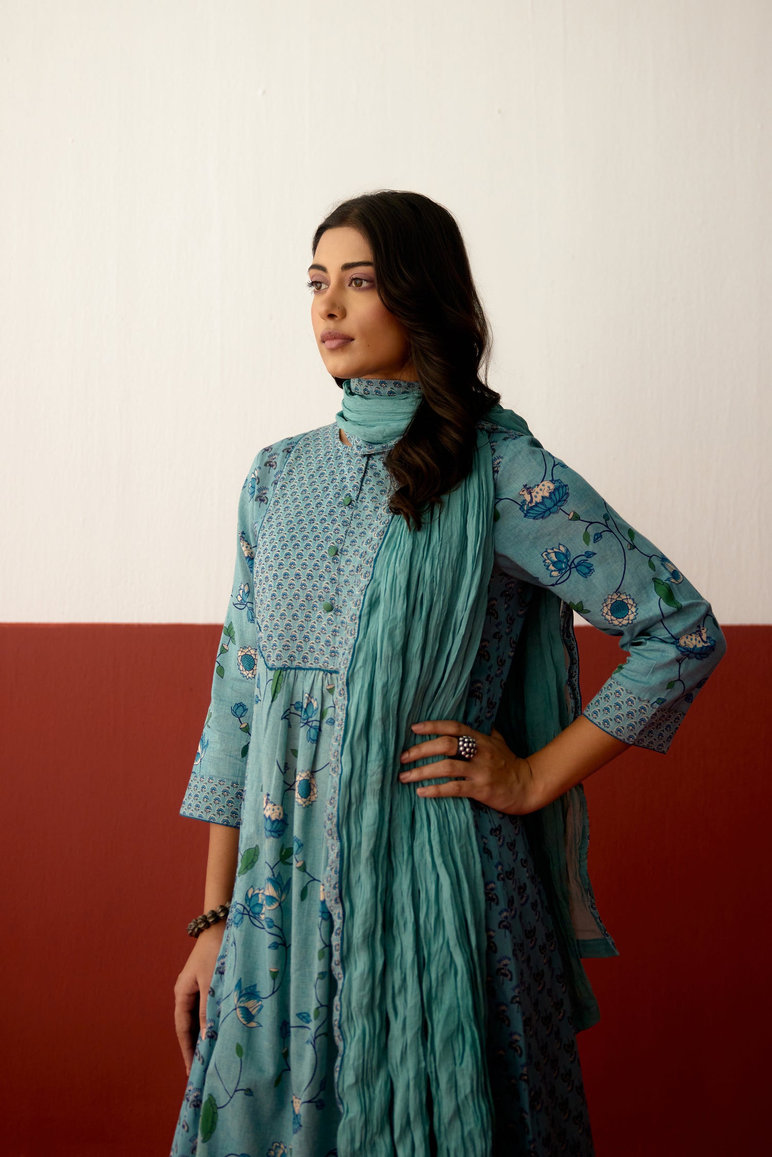 Katia Cotton Printed Kurta Light Blue (10083675963691)