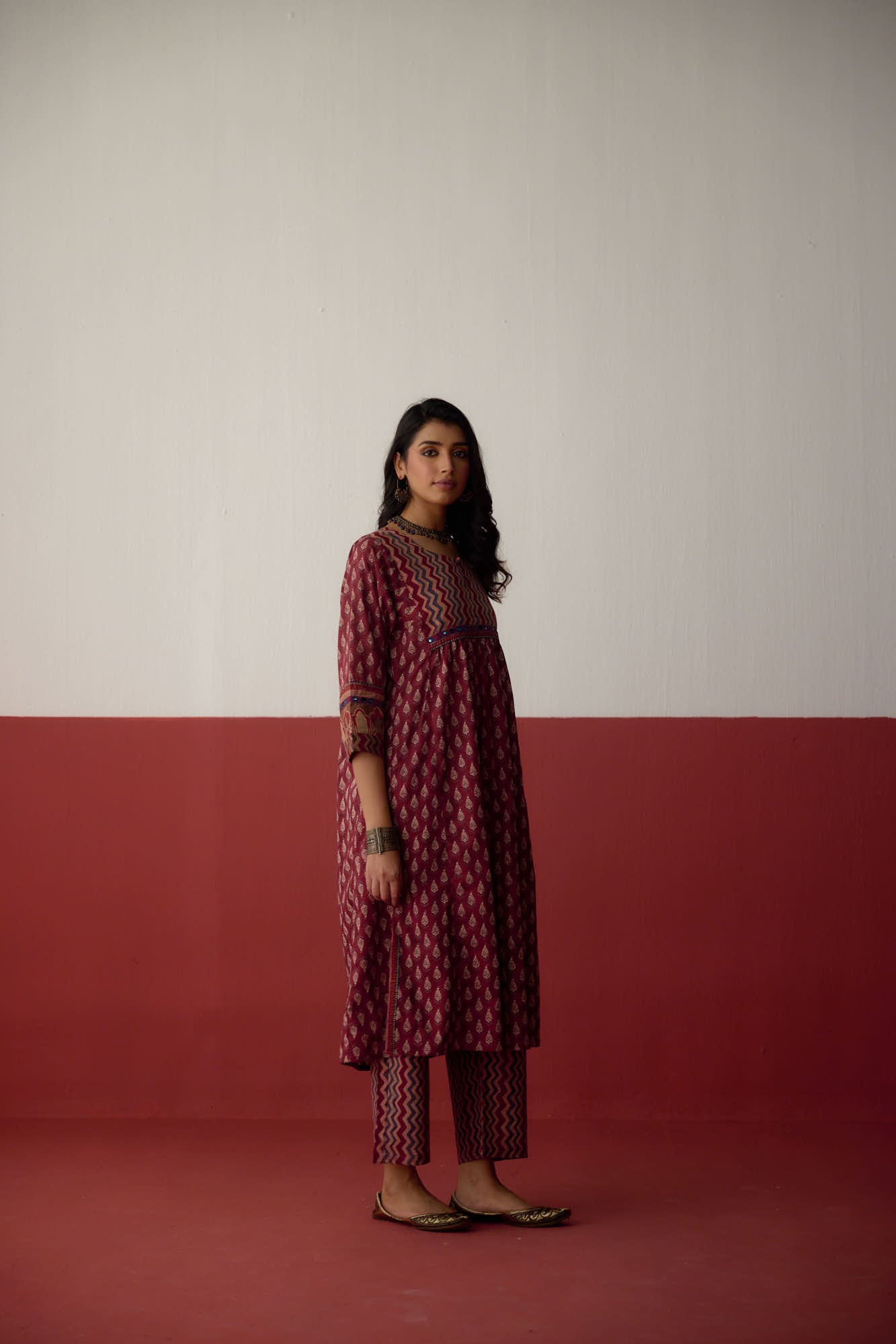 Banjara Cotton Printed Kurta Maroon (10083213476139)