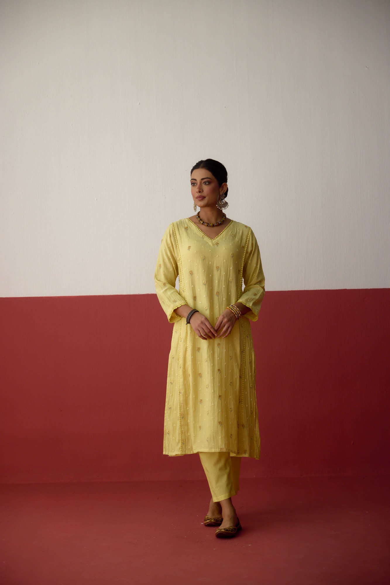 Tulsi Mul Cotton Embroidered Kurta Light Yellow (10083636740395)
