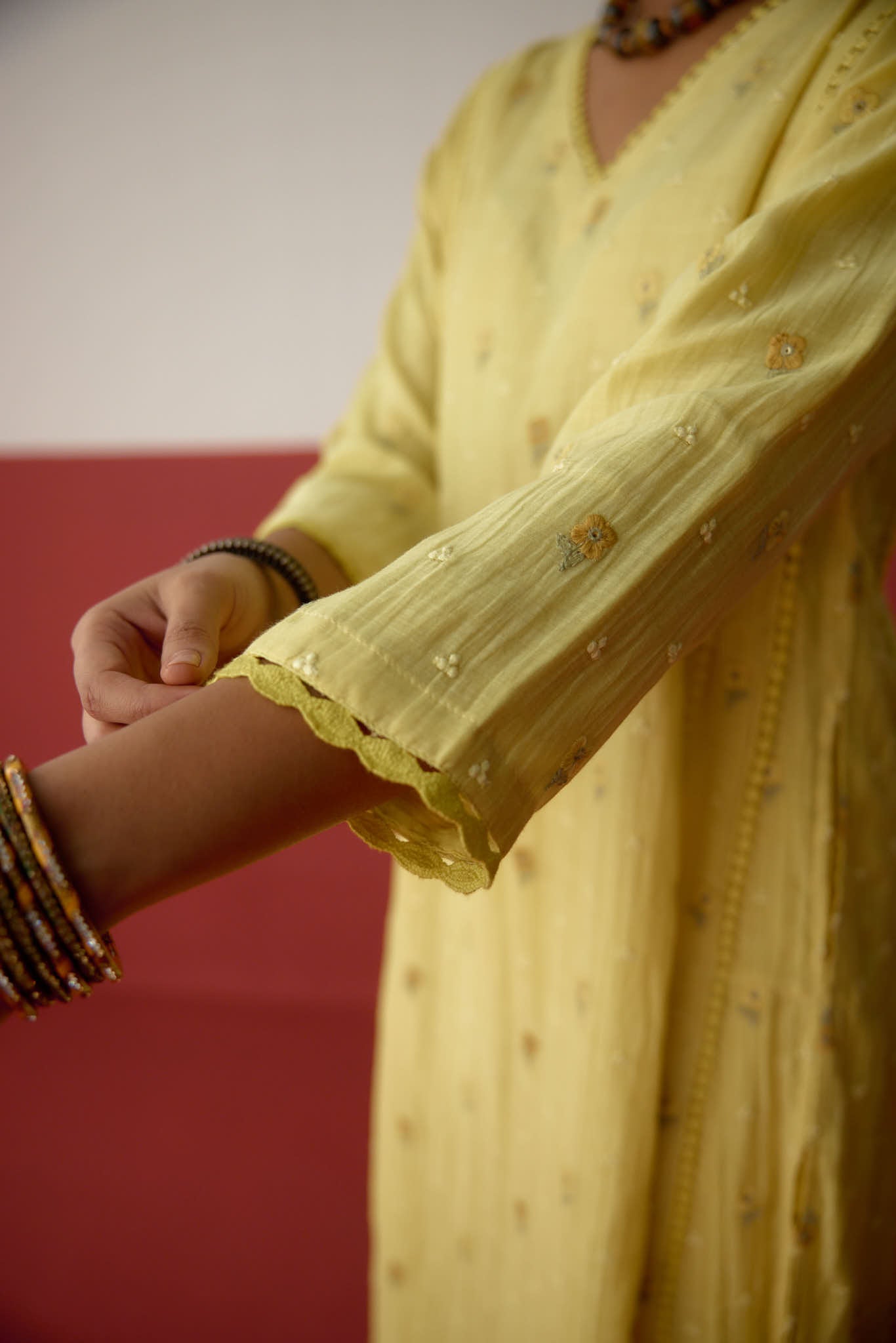 Tulsi Mul Cotton Embroidered Kurta Light Yellow (10083636740395)