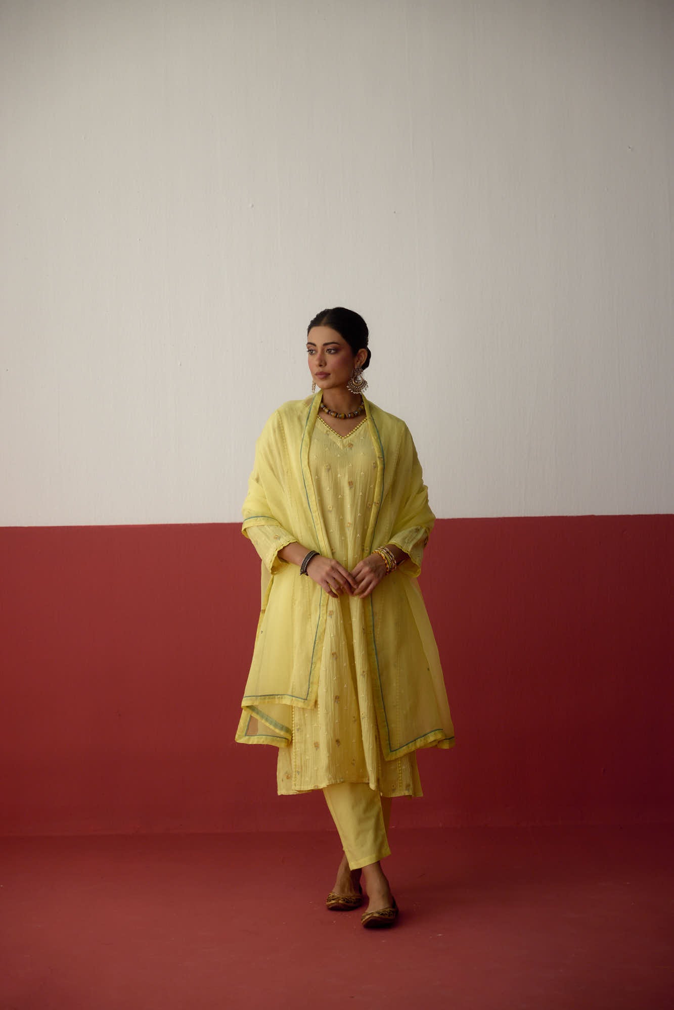 Tulsi Mul Cotton Embroidered Kurta Light Yellow (10083636740395)