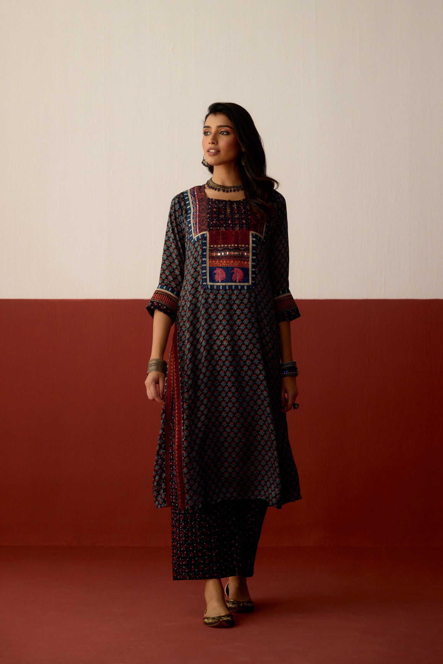 Rozana Modal Silk Printed Kurta Black (10075713110315)