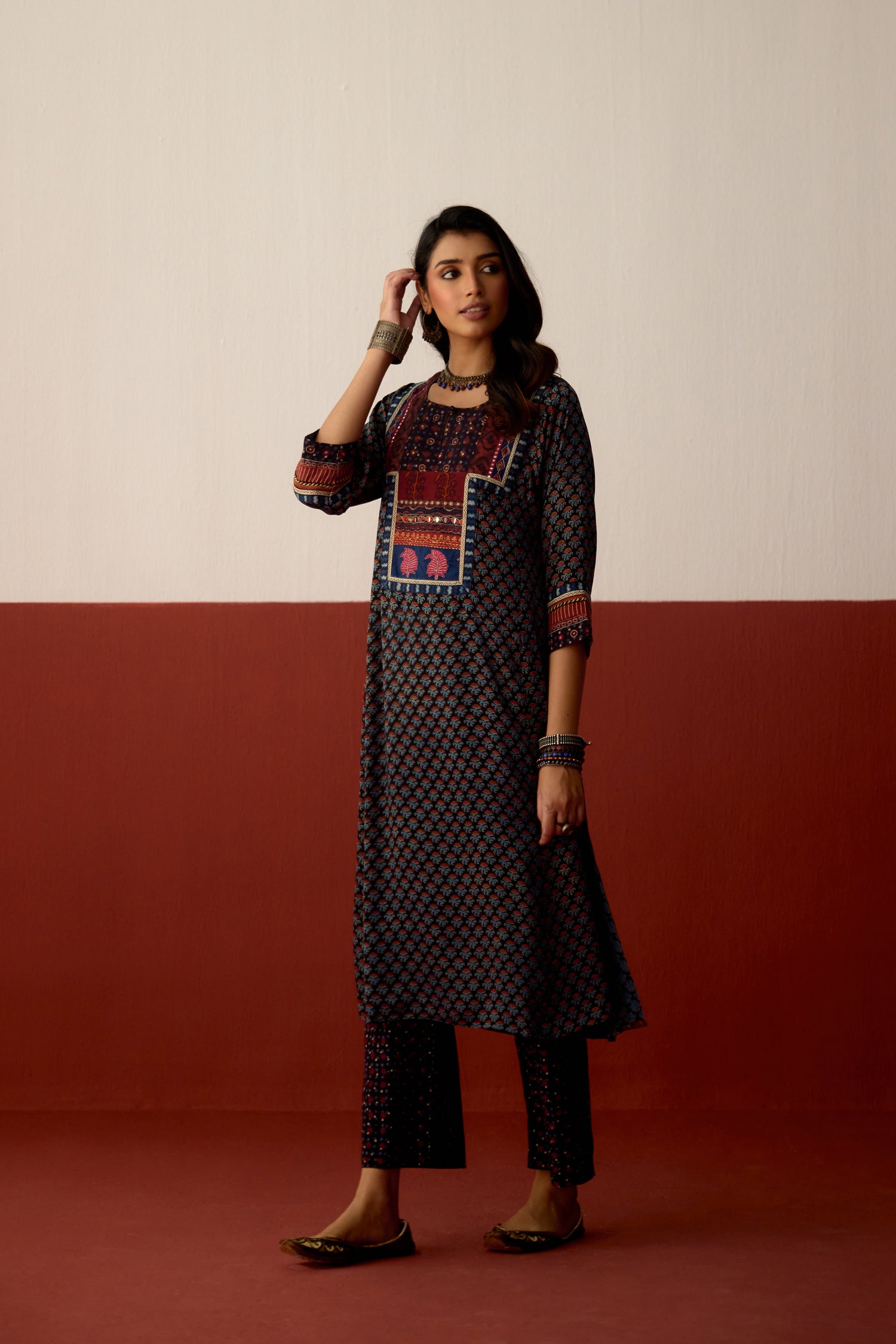 Rozana Modal Silk Printed Kurta Black (10075713110315)