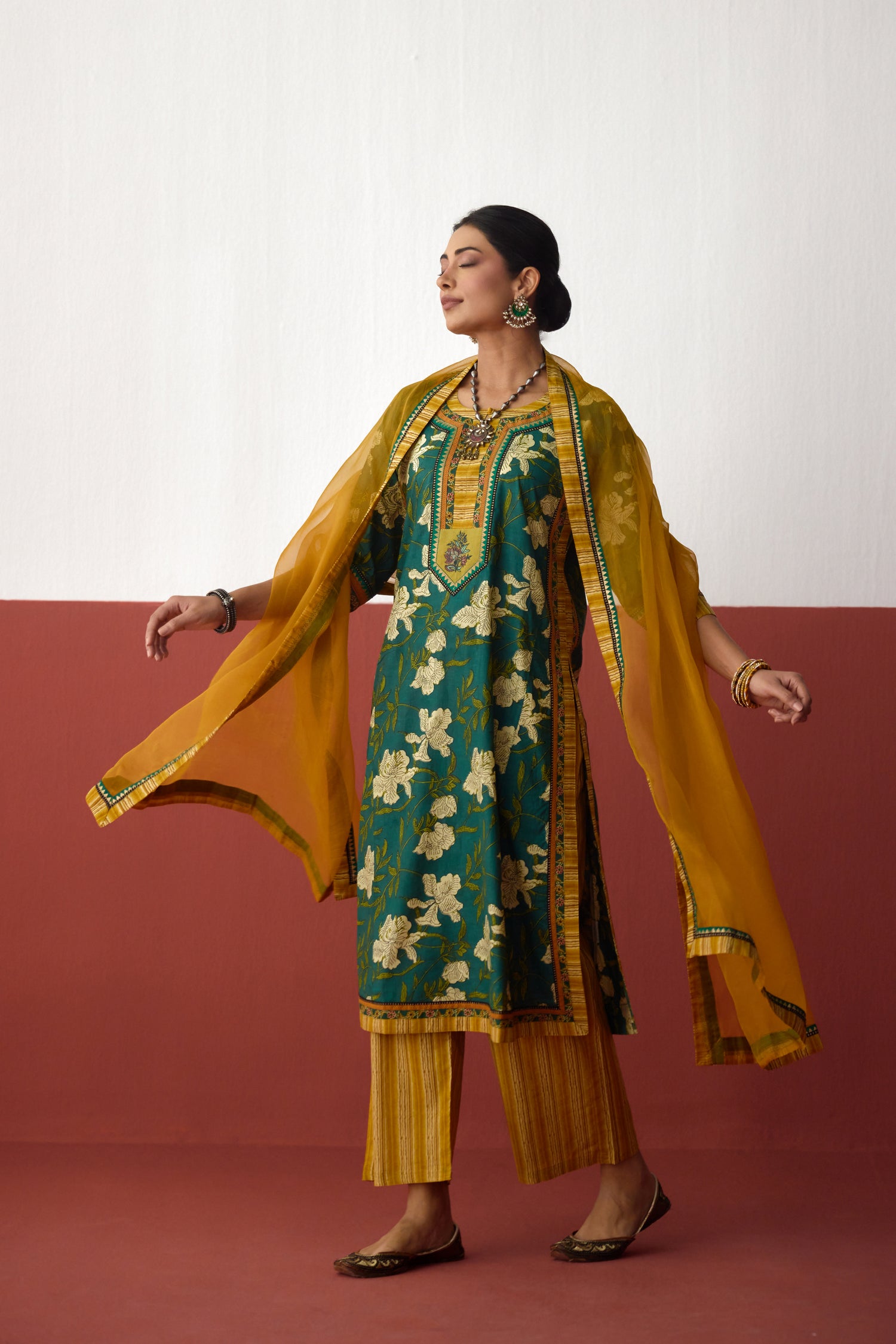 Anu Cotton Printed Kurta Green (10082827141419)