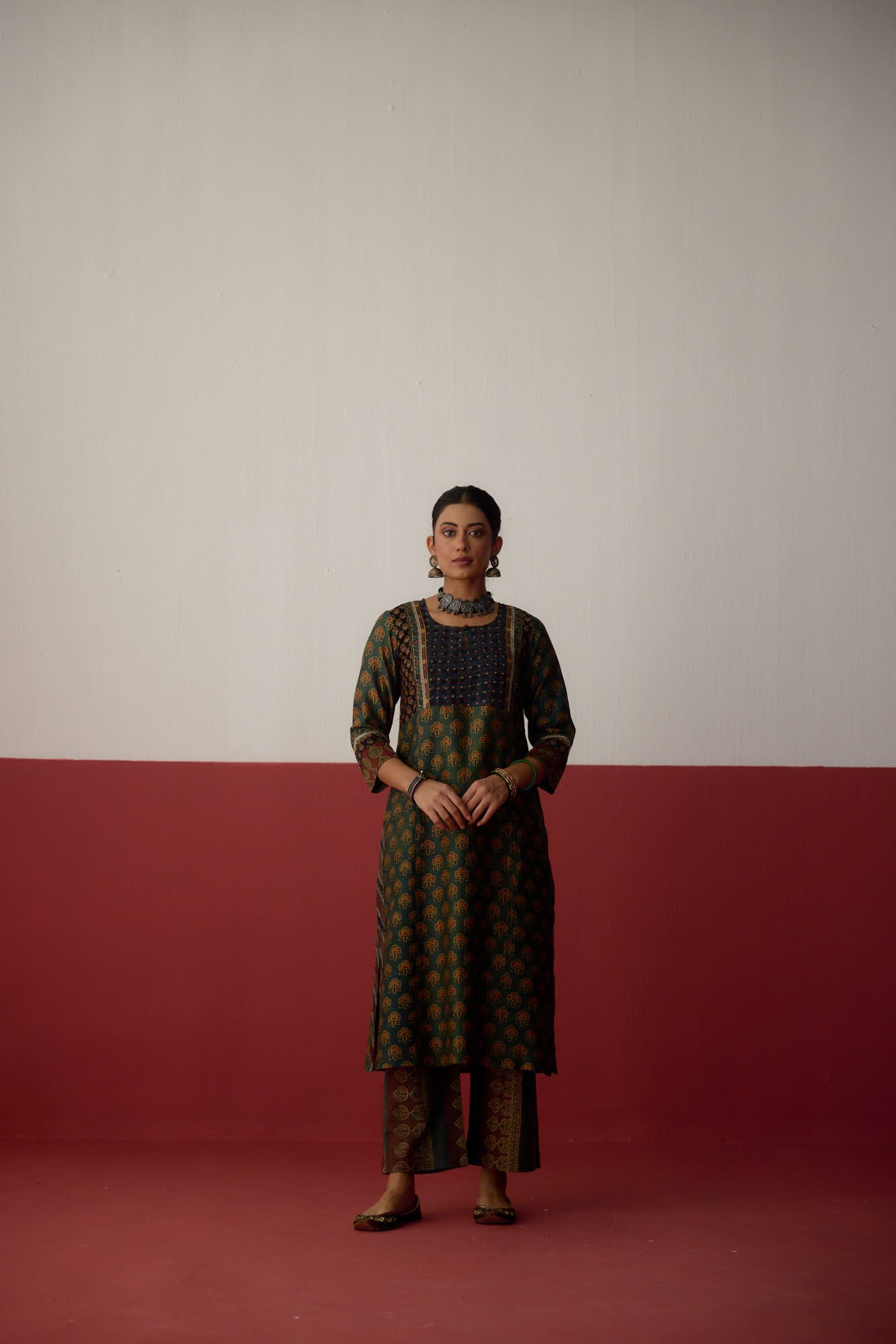 Rozana Pant Green Maroon (10081321746731)