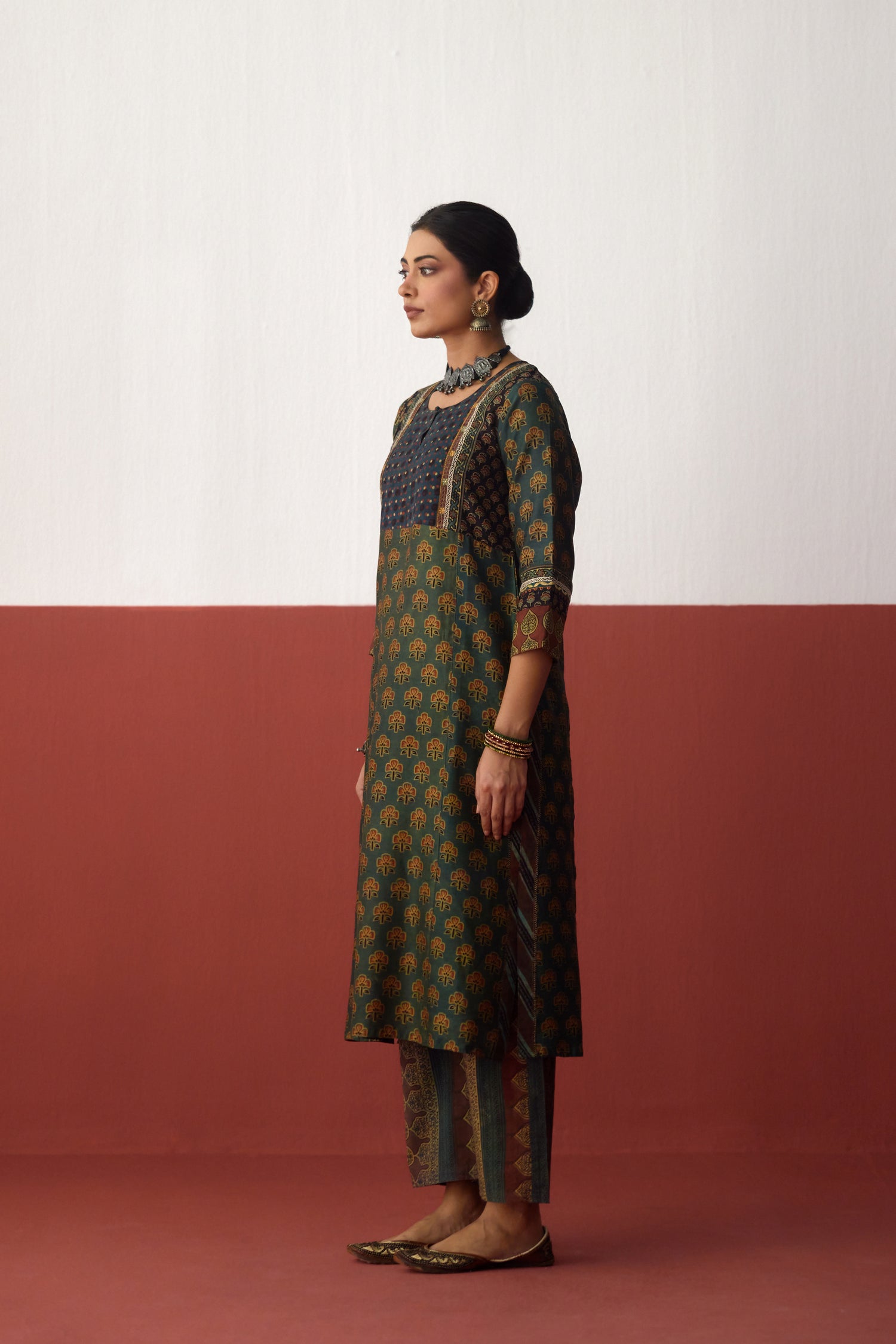 Elina Chanderi Vanaspati Printed Kurta Green (10081295565099)