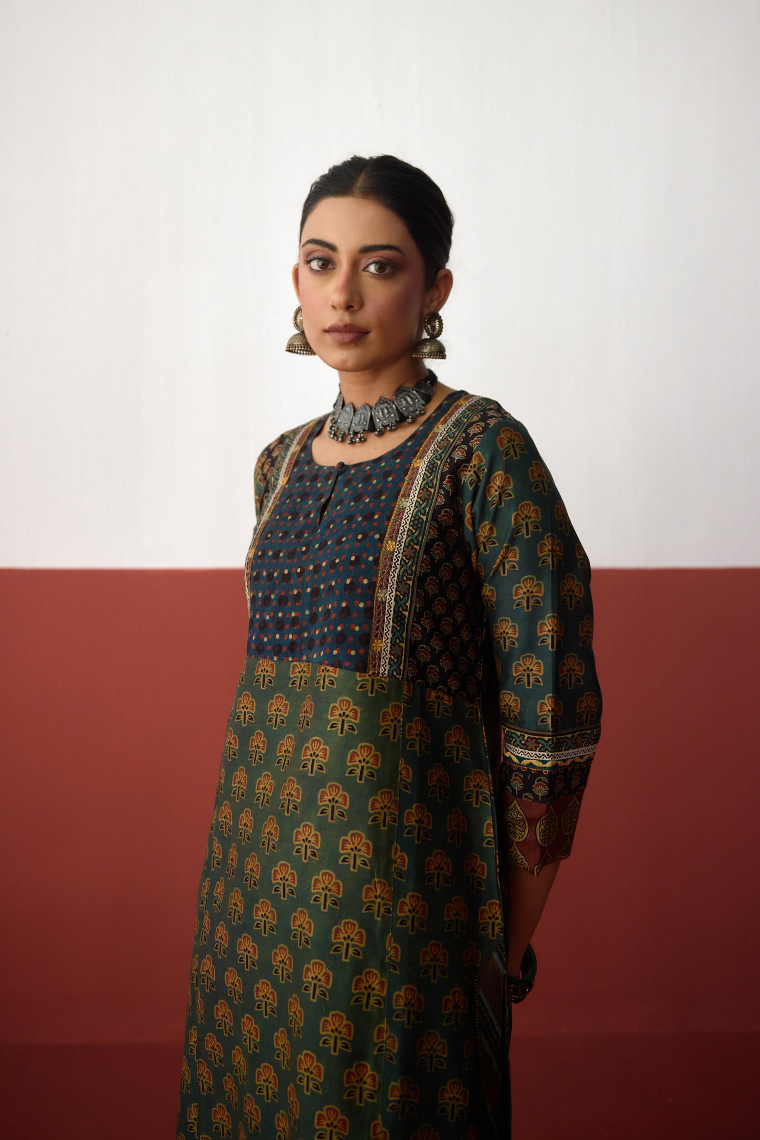Elina Chanderi Vanaspati Printed Kurta Green (10081295565099)