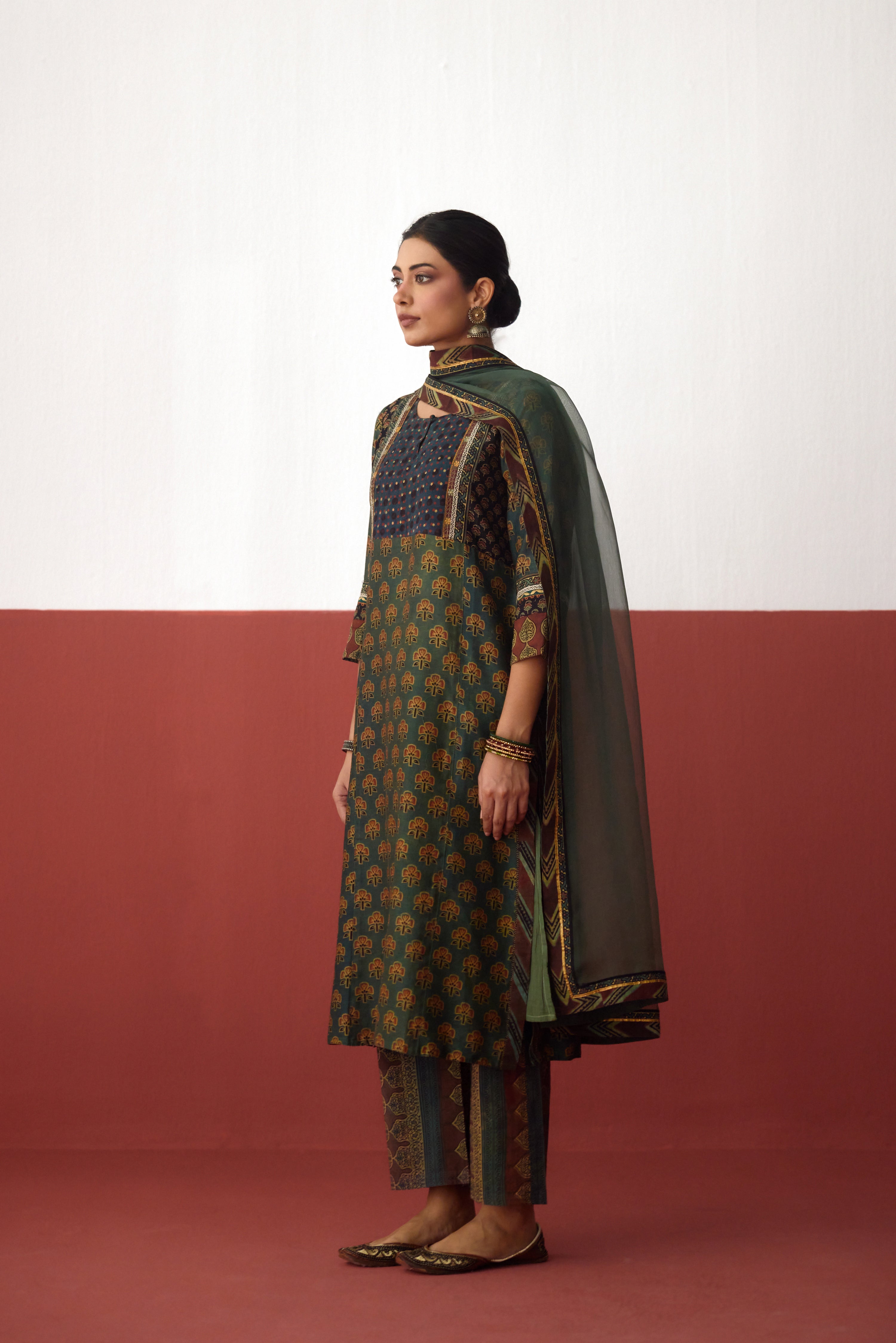 Elina Chanderi Vanaspati Printed Kurta Green (10081295565099)