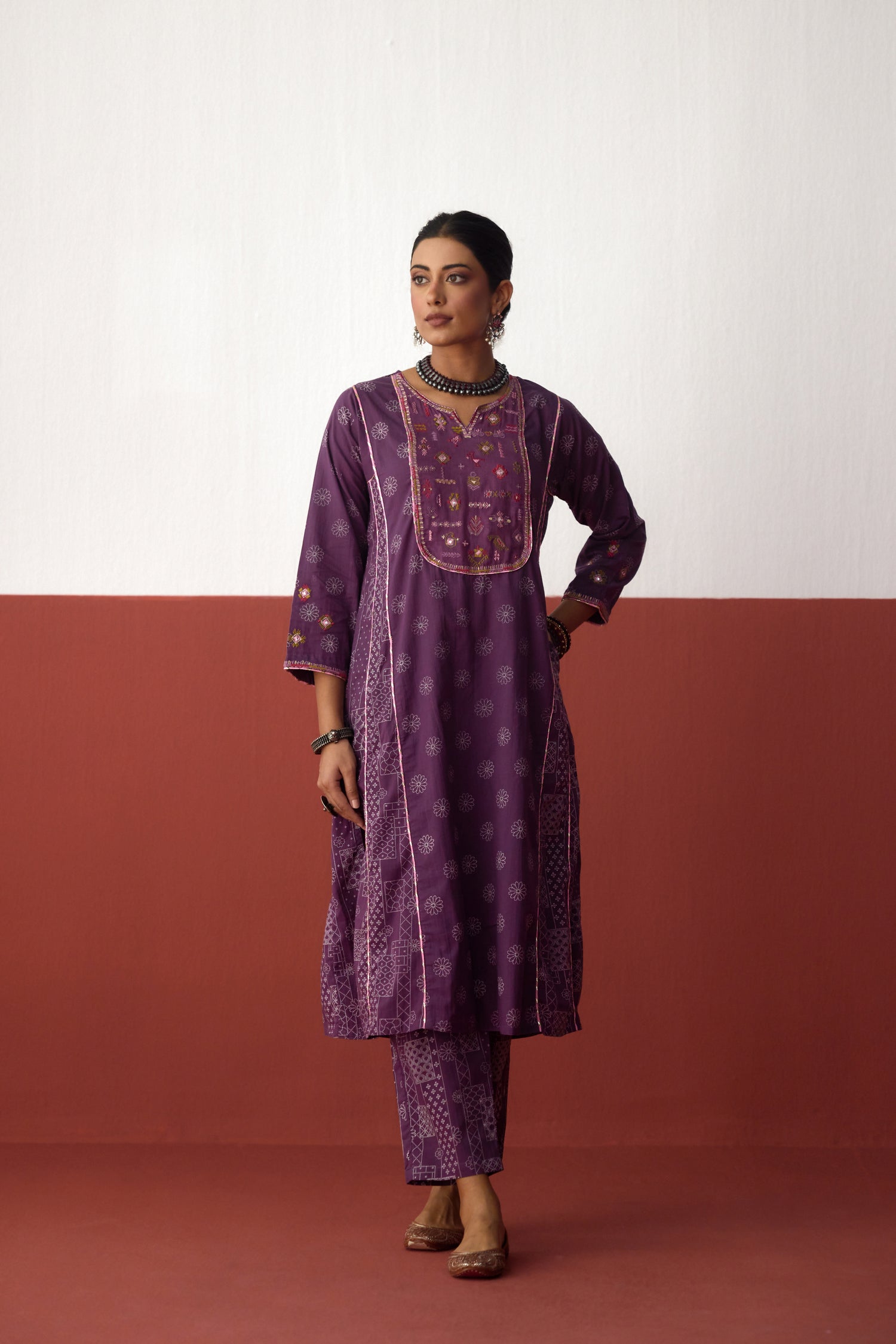 Tulsi Cotton Printed Embroidered Kurta Purple (10083683303723)