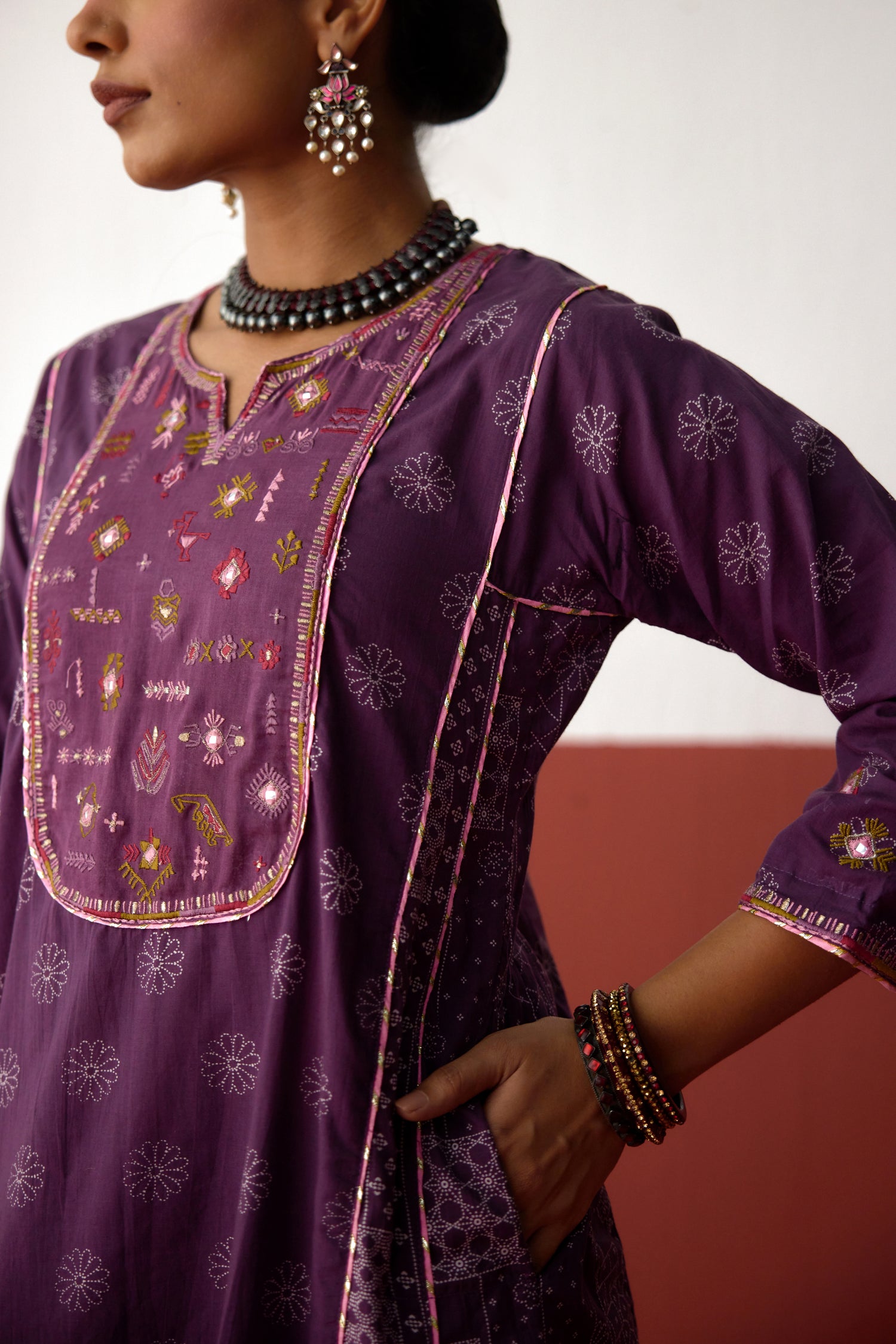 Tulsi Cotton Printed Embroidered Kurta Purple (10083683303723)