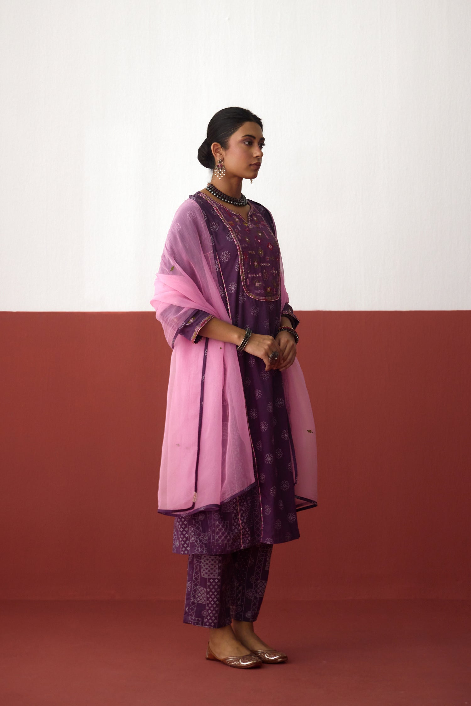 Tulsi Cotton Printed Embroidered Kurta Purple (10083683303723)