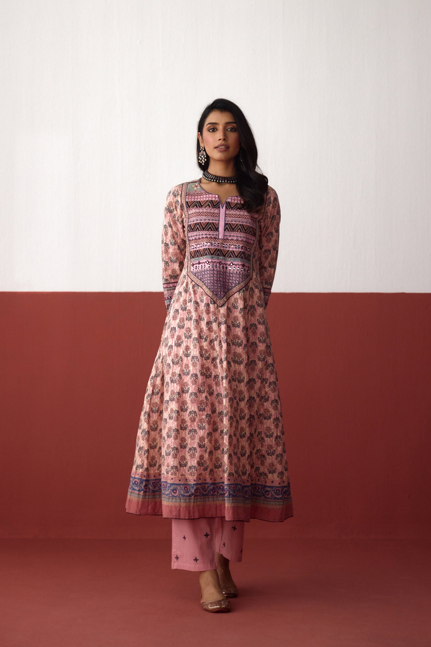 Navya Cotton Embroidered Printed Kurta Peach (10083286188331)