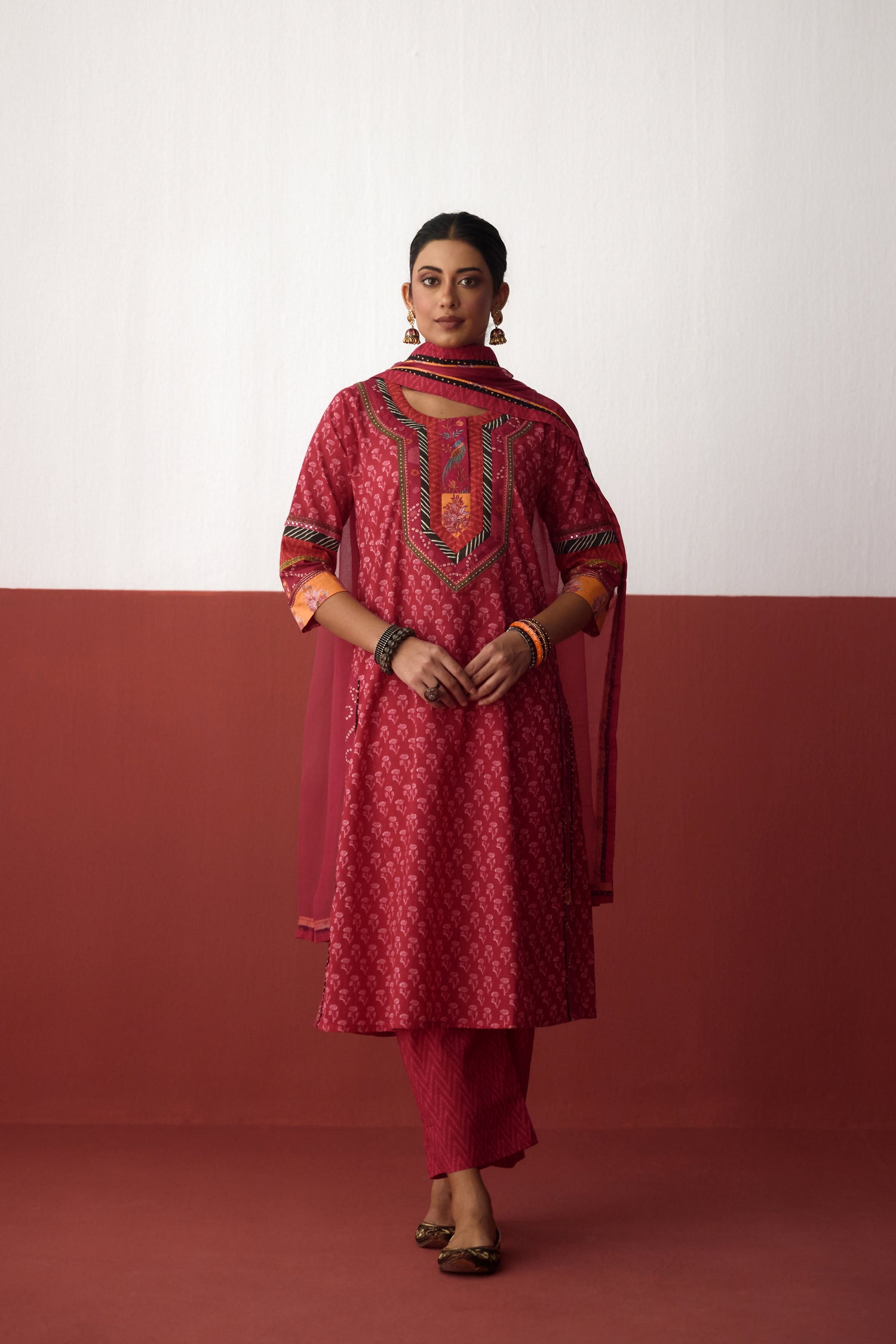 Rozana Cotton Printed Kurta Pink (10082820030763)