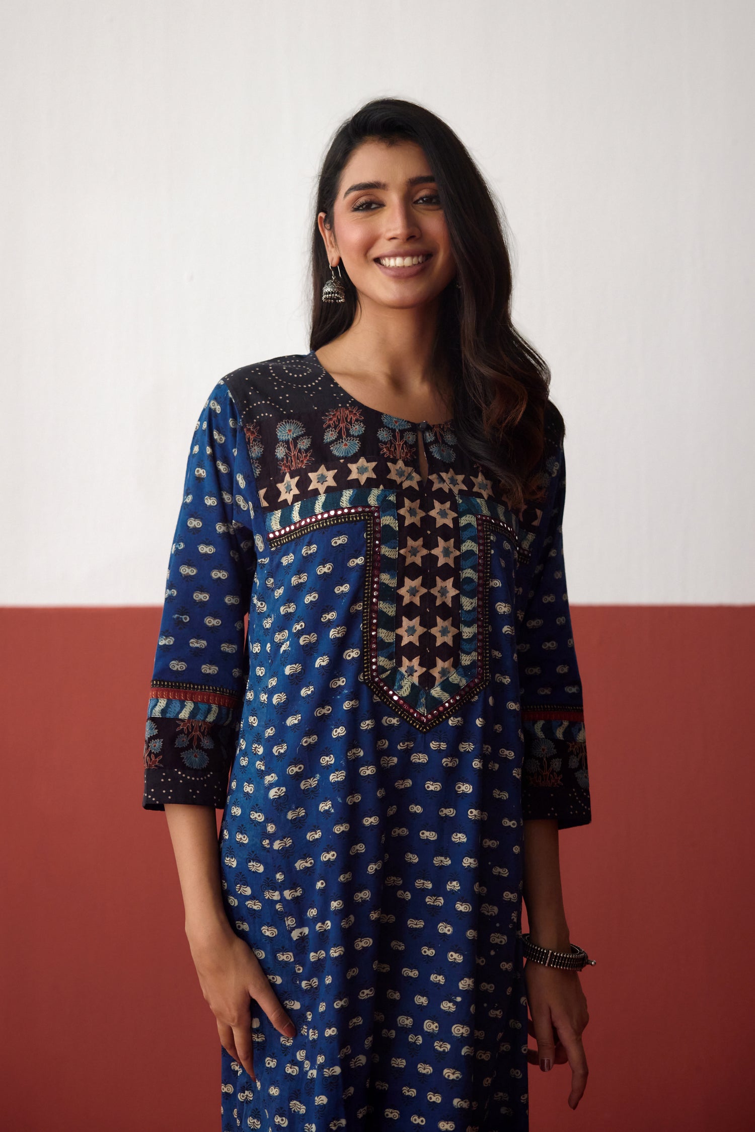 Rozana Cotton Hand Block Printed Caftan Blue (10083283665195)