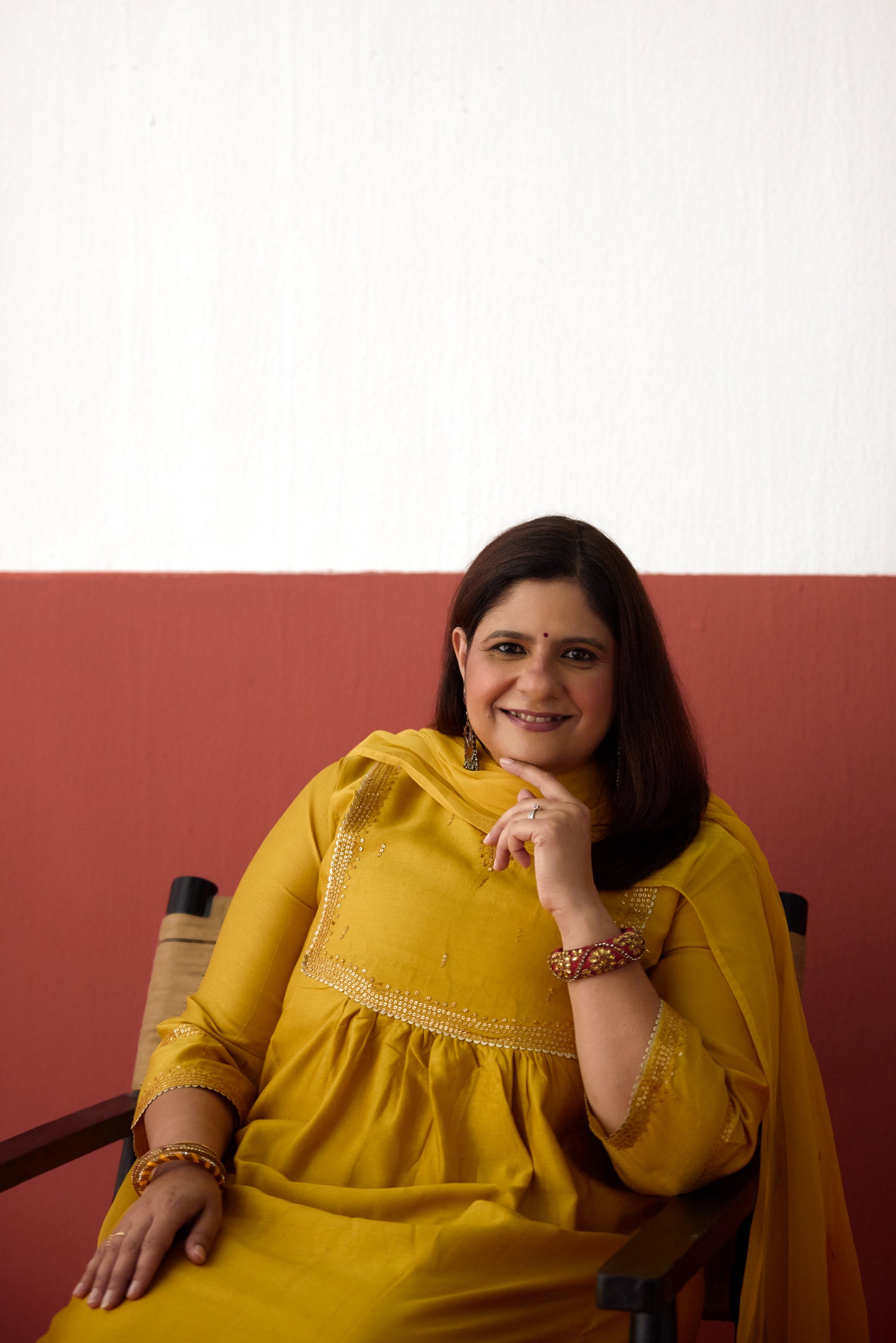 Meera Chanderi Embroidered Kurta Ochre Yellow (10083634446635)