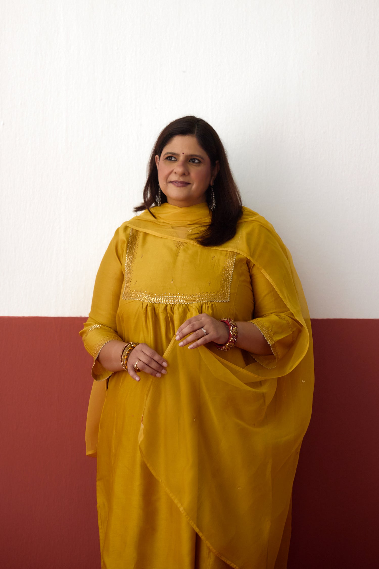 Meera Chanderi Embroidered Kurta Ochre Yellow (10083634446635)