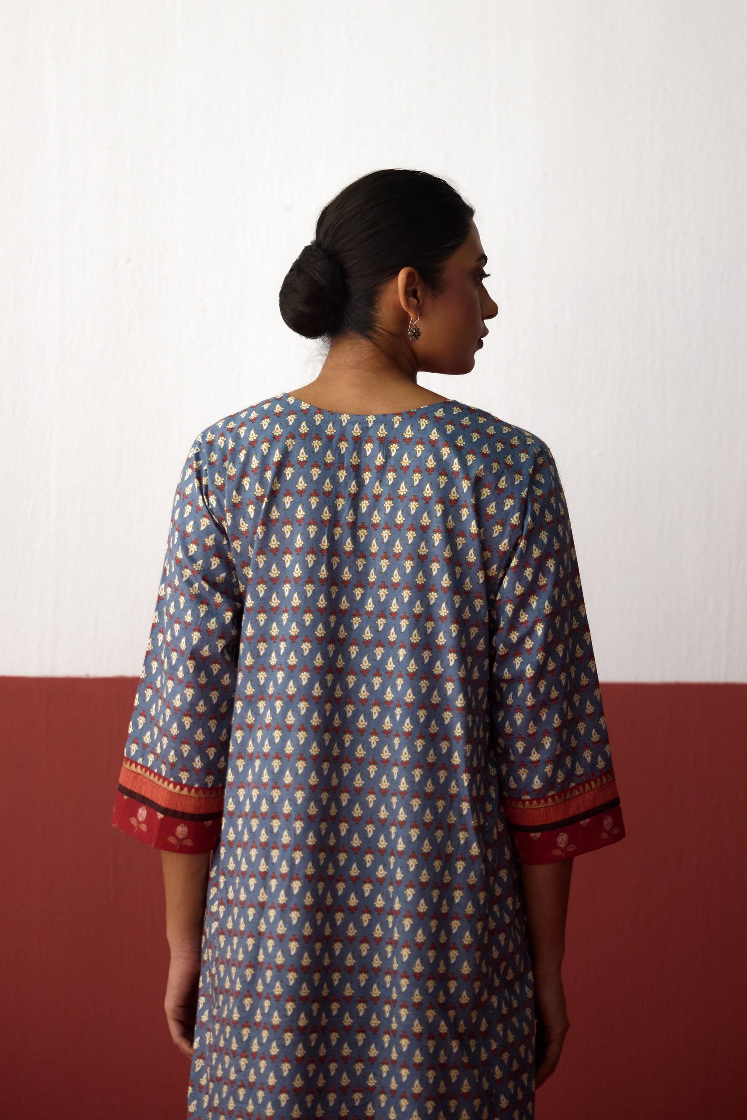 Rozana Cotton Printed Caftan Blue-Grey (10083276456235)