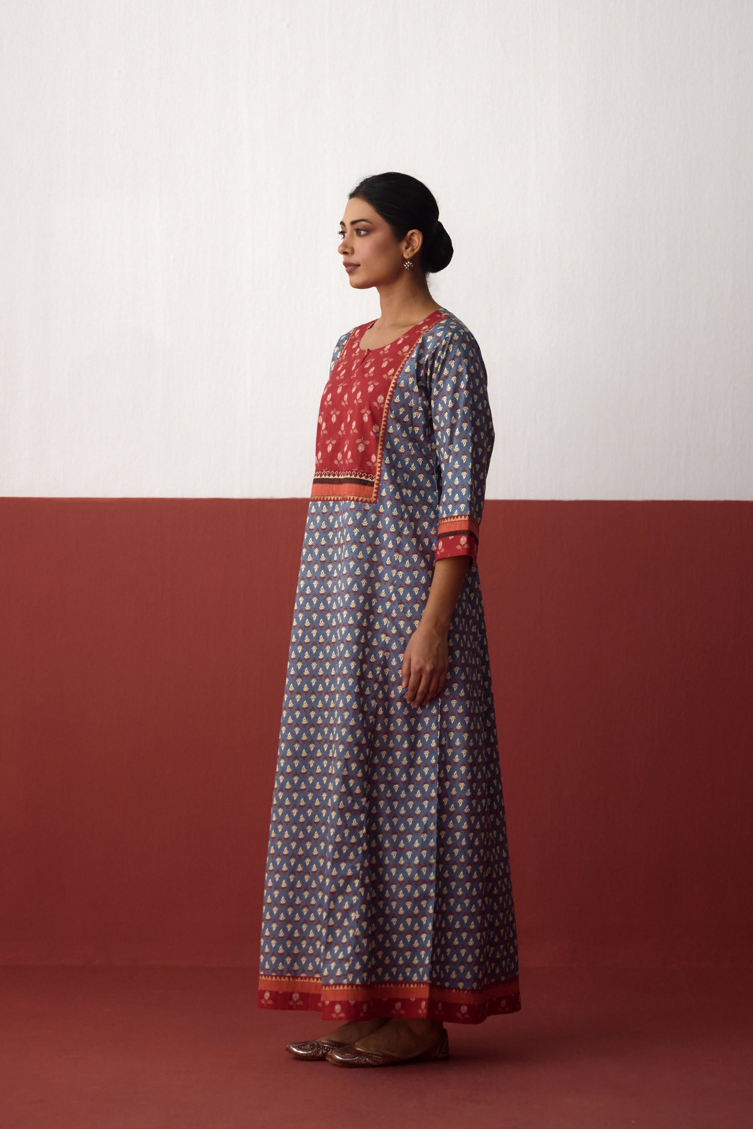 Rozana Cotton Printed Caftan Blue-Grey (10083276456235)