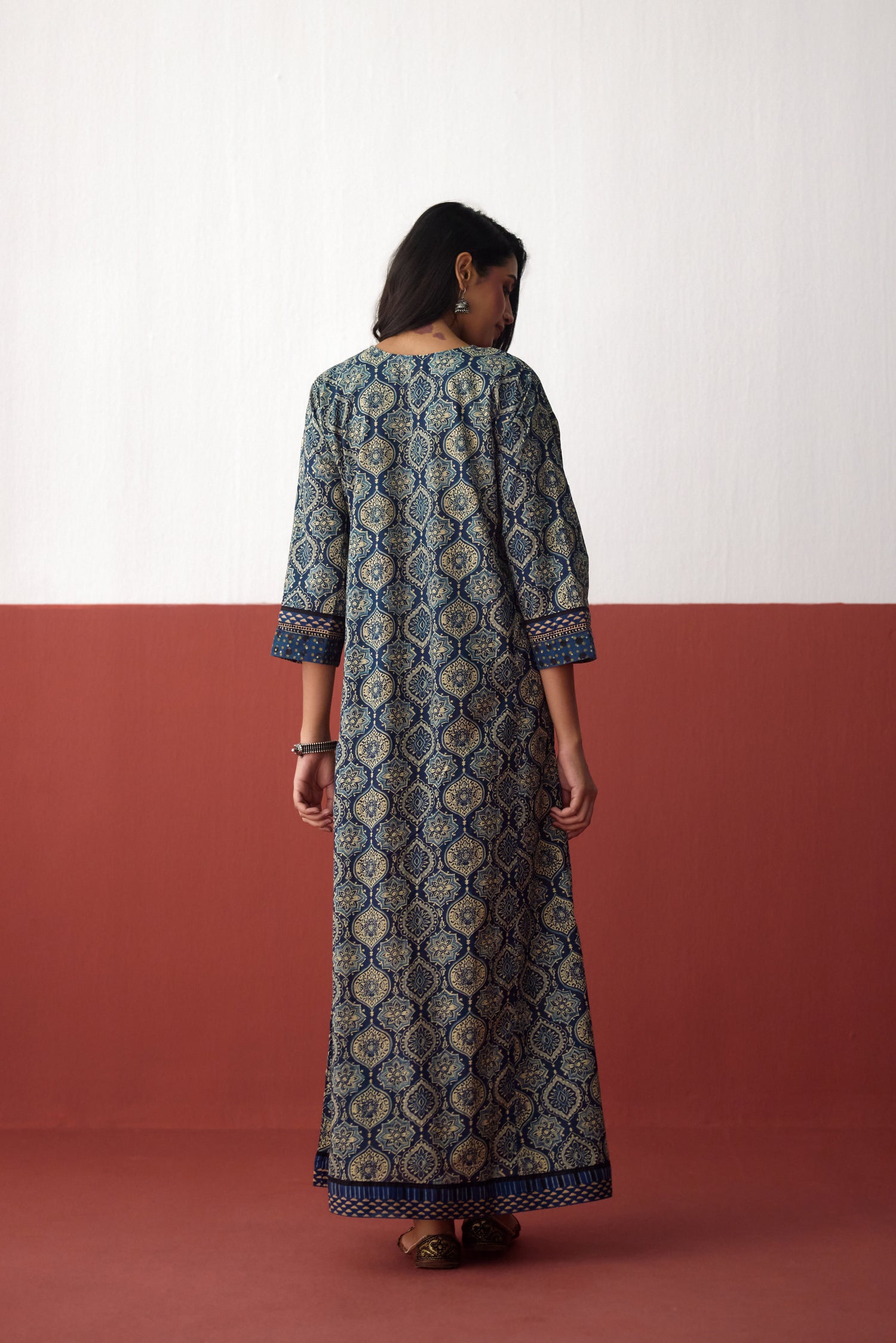 Rozana Cotton Printed Caftan Indigo Off White (10083271082283)
